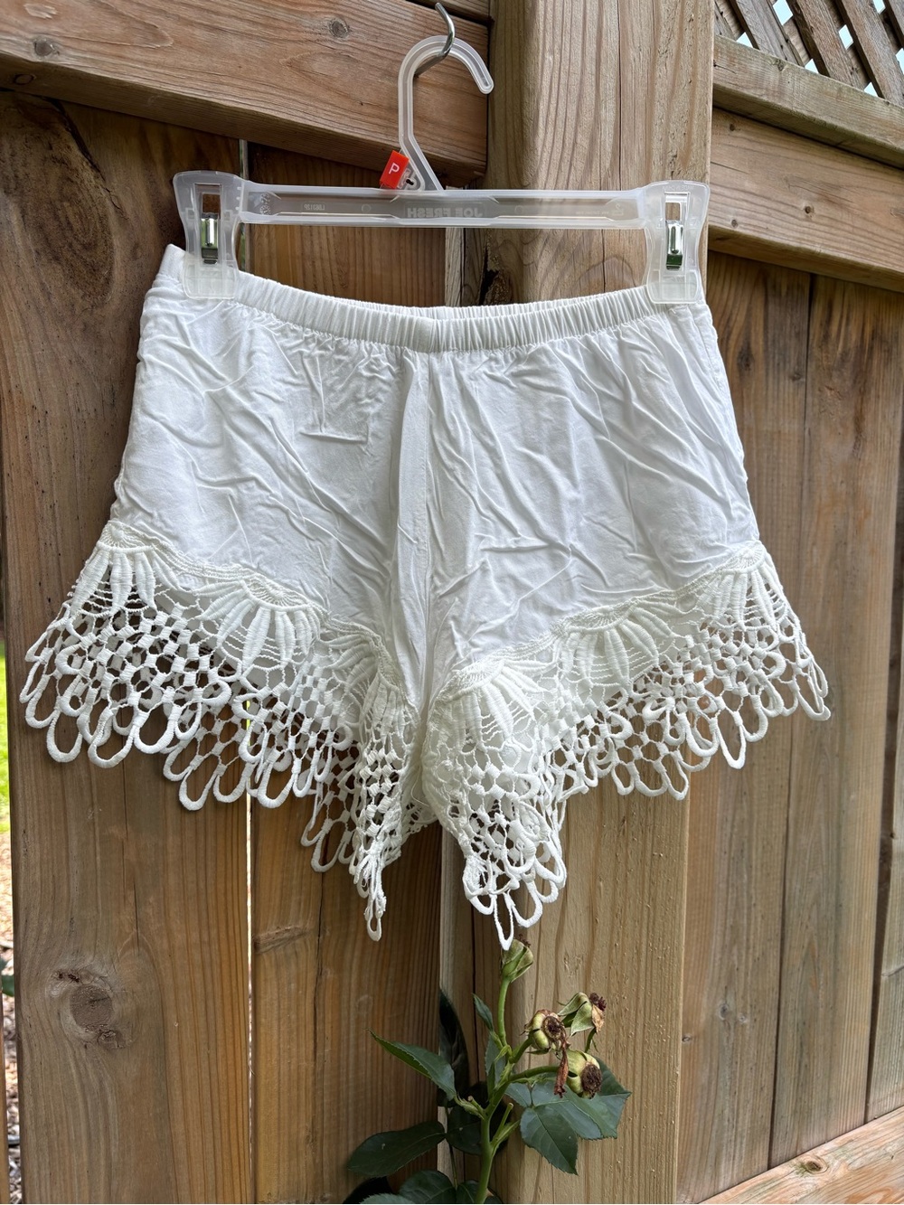 White Crochet Hem Women's Shorts